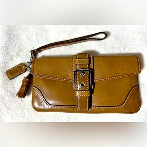 COACH Brown Leather Wristlet with Buckle Closure